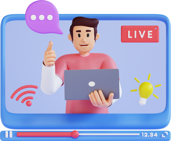 Young Man Delivered Video via Live 3D Character Illustration