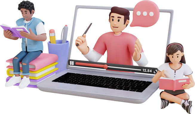 Teenagers Distance Learning Online Education 3D Character Illustration