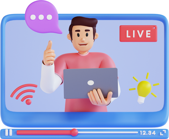 Young Man Delivered Video via Live 3D Character Illustration